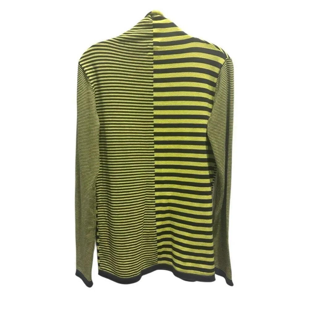 Title Nine Synergy Rolled Mock Neck Sweater Medium Lime Green Striped Turtleneck